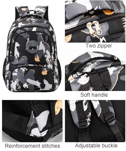 JiaYou Boys Primary School Backpack Large Capacity Trendy Camouflage Elementary Daypack(Black,20 Liters)4