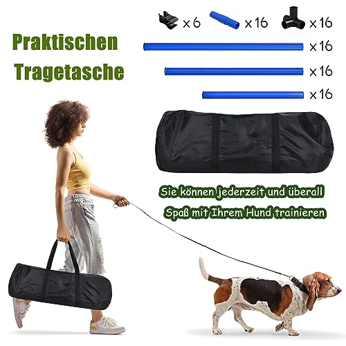 Suusolny Blau 4X Hürden für Hunde Agility-Ausrüstung Slalom Stangen Höhenverstellbar Slalom Training Trainingsset Trainingsstangen Sprungstangen-Set 104x70x101cm