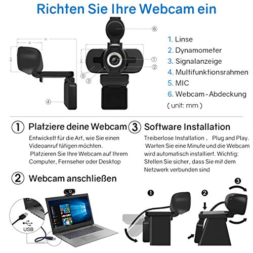 LarmTek Webcam USB 1080p,Webcam per pc,Desktop,Laptop,Webcam Streaming Microfono Incorporato,videochiamata Plug And Play Videocamera per Computer,Videocamera per Computer per Giochi e conferenze