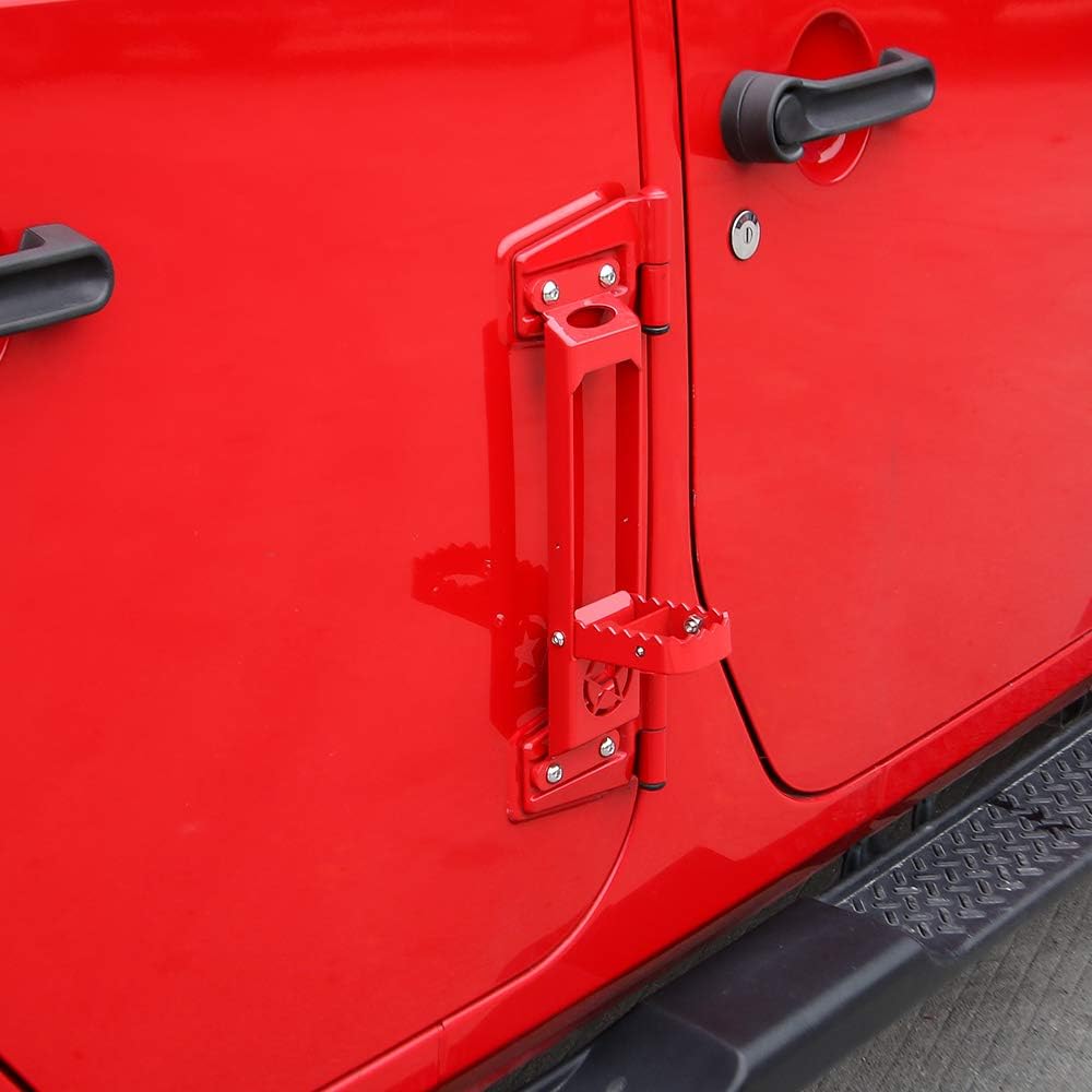 JeCar Door Hinge Step Foot Peg Metal Folding Foot Pedal for Jeep Wrangler 2007-2018 JK JKU, 2018-2020 JL JLU, Red