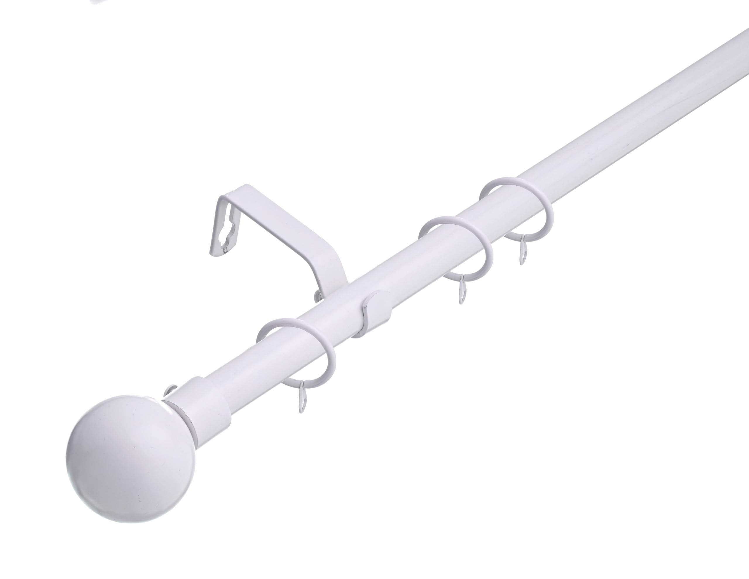 Lister Cartwright 28mm White Adjustable Extendable Metal Curtain Pole Set with Ball Finial Voile Easy fit to Outdoor, Bedroom, Living Room (210-320cm) — image 1