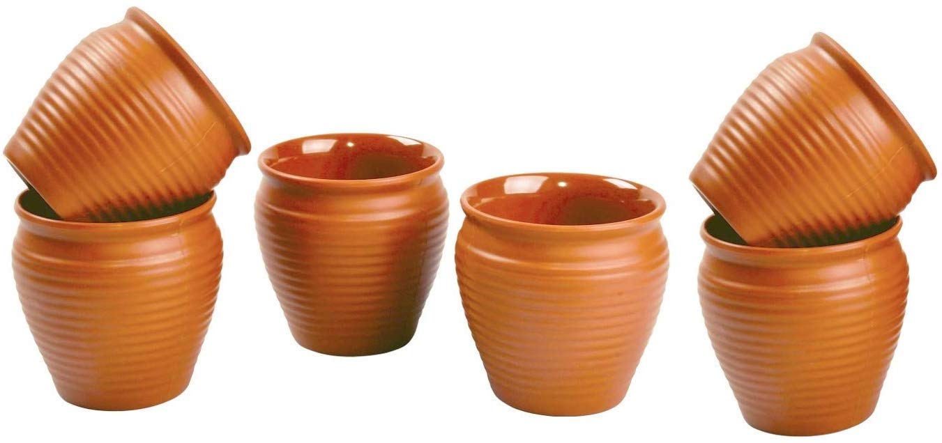 Odishabazaar Ceramic Kulhar Cups Traditional Indian Chai Tea Cup Set of 6 (Brown)