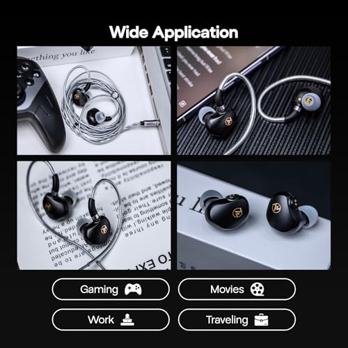 Image of 7HZ G1 in-Ear Monitor, 10mm DLC Dynamic Driver IEM Wired Earbuds, HiFi Headphones with Detachable OFC Silver-Plated Cable for Gaming and Music Audiophiles (with Mic, Black) | with Detachable OFC Silver-Plated Cable, Ergonimic In-Ear Earphones for Gaming & Music Audiophiles (with Mic, Black)