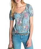  edc by ESPRIT Damen Bluse, All Over Druck 053CC1F012, Gr. 34 (XS), Türkis (499 Blue Colorway)