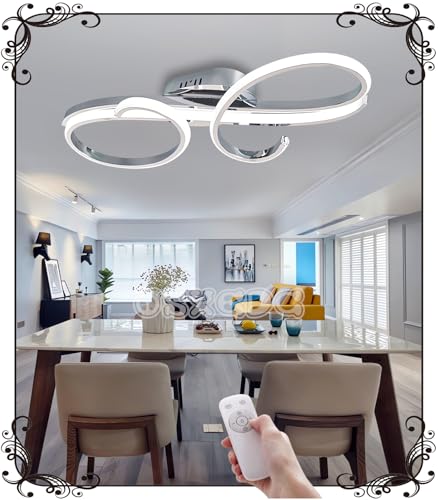 L60cm Ceiling lamp LED Chrome - ceiling light 50W dimmable 3000K-6000K modern living room lamp designer lighting energy saving ceiling light for living room bedroom dining room kitchen (Chrome)