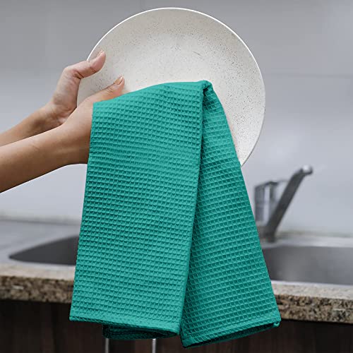 Ruvanti 100% Cotton Waffle Kitchen Towels, Dish Towels For Kitchen, Washable Dish Cloths, Soft Tea Towels, Super Absorbent For Cleaning, Dishcloth For Quick Drying, 15X29, 12 Pack - Teal #TOP1