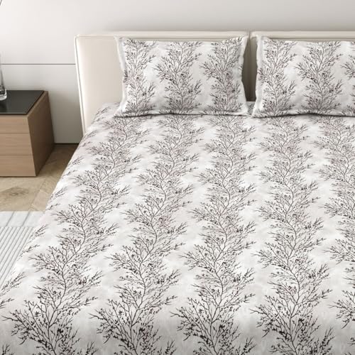 Image of Mafatlal 186 Tc Corsica King Size Cotton Bedding | 274 X 274 Cm | Summer Sweat-Absorbing Mancham Chadar for Breathable Sleep Comfort | Set with 2 Pillow Covers | White Alyssum