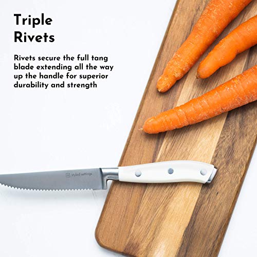 Styled Settings 15-Piece Forged Stainless Steel Triple Rivet White Knife Set With Block W/ Kitchen Sheers and Knife Sharpening Hone - Thumbnail 7