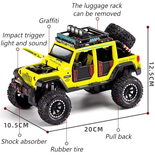 Image of SPITEN Jeep Wrangler Rubicon Alloy Pickup 1:24 Scale Model Car Exclusive Alloy Metal Car Die-cast Car Scale Model Pullback Toy car with Sound & Light Music Best Gifts Toys Kids【Colors as Per Stock】