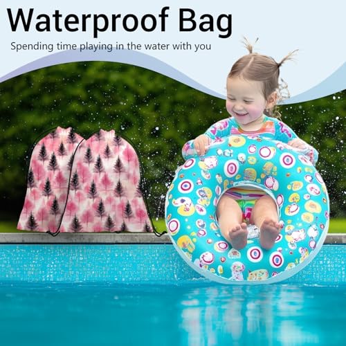 Image of Pink Pine Trees Grip Bags Winter Holiday Gymnastics Drawstring Bag for Women Gym Gymnasts