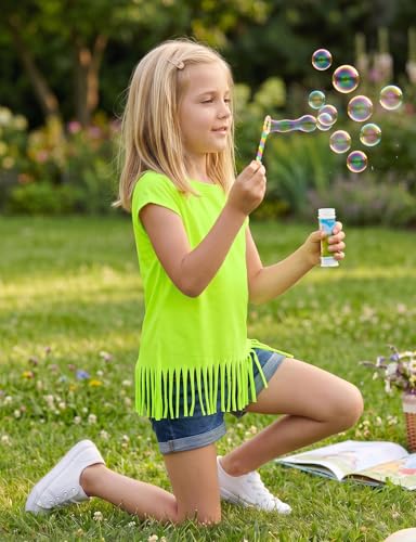 Image of Noomelfish Girls Short Sleeve Fringe T-Shirts Soft Jersey Cotton Tee Tops (3-12 Years)