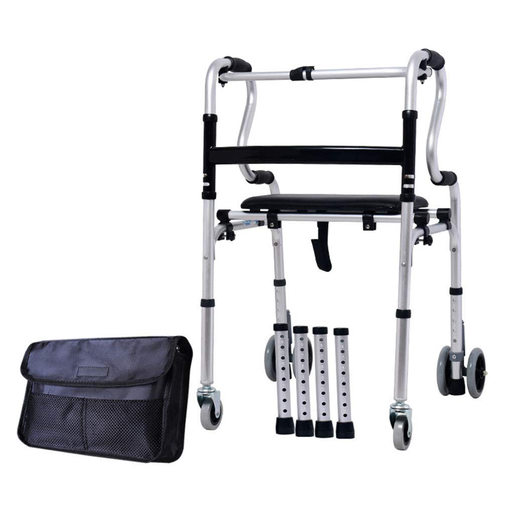 Stojący rehabilitacyjny Walker Osoby w podeszłym wieku Koło pasowe z siedziskiem Gruby chodzik ze stopu aluminium Wózek dla niepełnosprawnych Walking z torbą do przechowywania Kula (z rurką na stopy)