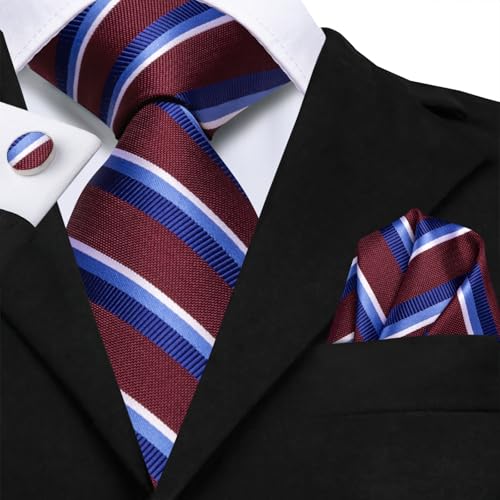 Image of Hi-Tie Men 63inches Tie Set Extra Long Necktie Paisley Tie Pocket Suqare Cufflinks Big and Tall Men Tie