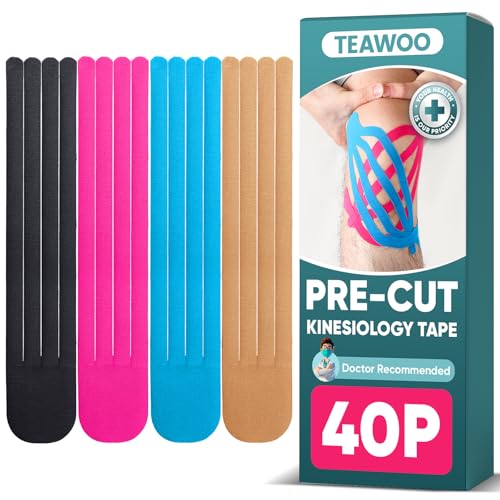 TEAWOO PreCut Kinesiology Tape for Knees, 4 Colors 40 PCS, Knee Tape for Knee Pain Relief (Patented)