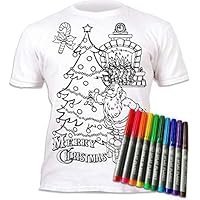 Splat Planet Christmas Santa Magic Colouring T-Shirt with 10 Washable Magic Pens - Colour Your T-Shirt, Wash & Recolour