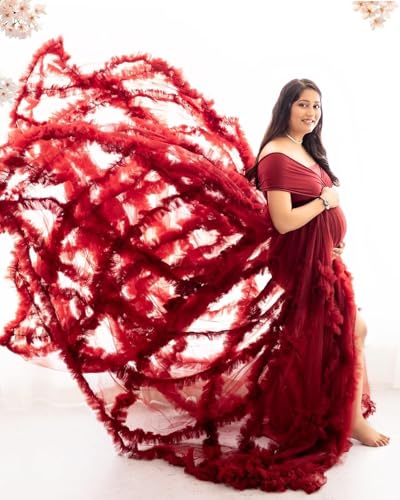 Tulle Maternity Dresses for Photoshoot Puffy Ruffles Bathgown Sheer Baby Shower Pregnancy Gowns4