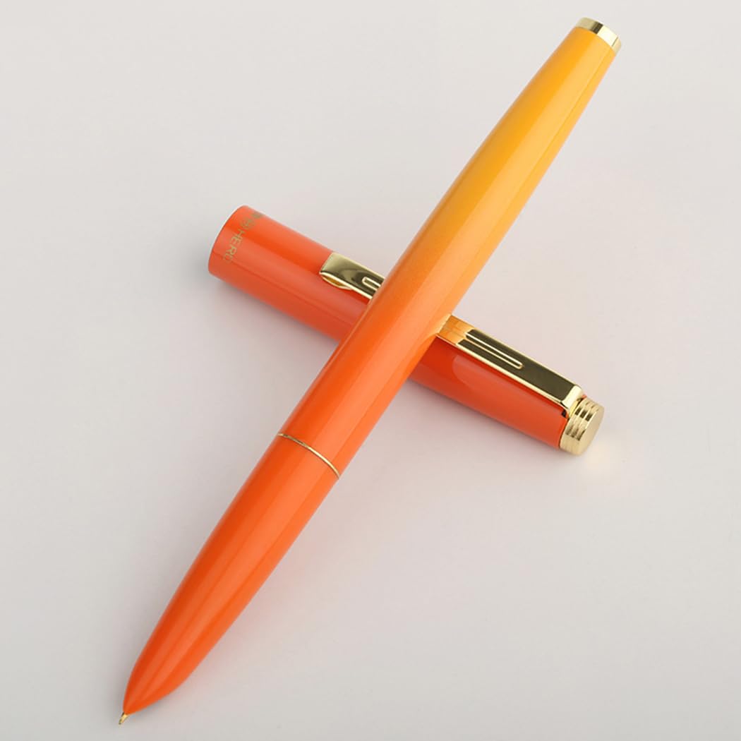 Ranvi Hero 329P Fountain Pen Extra Fine Nib 0.38mm Office Writing Ink Pen with Converter(Orange), YX329PLUS-Orange - Image 2