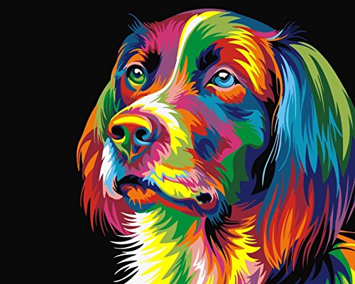 Fuumuui Lienzo de Bricolaje Regalo de Pintura al óleo para Adultos niños Pintura por número Kits Decoraciones para el hogar -Perro Colorido 16 * 20 Pulgadas