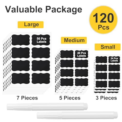 JEFURE 120 Pcs Chalkboard Storage Bin & Container Labels - Waterproof Reusable Chalk Labels for Mason Jars - Liquid Chalk Markers (2 Included) - Perfect for Parties & Weddings - Thumbnail 3