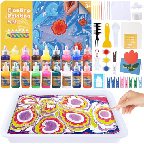 KIMIGO Pintura de Mármol de Agua,18 Colores,Kits de Manualidades Creativas,Kit de Pintura Marmoleada,Juegos de Pintura Para Niños de 6 a 12 Años,Regalo para Cumpleaños y Navidad