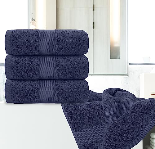 Image of White Classic Luxury Bath Towels Set of 4 Large - 700 GSM Cotton Ultra Soft Bath Towels 27x54 | Highly Absorbent and Quick Dry | Hotel Towels for Bathroom Luxury, Plush Shower Towels, Navy