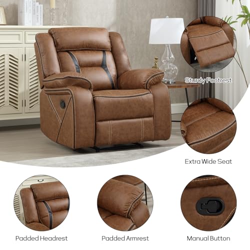 Image of EBELLO Faux Leather Manual Recliner Chair, Modern Design Single Reclining Sofa Chair with Comfortable Armrest and Backrest, Furniture for Living Room, Bedroom, Brown