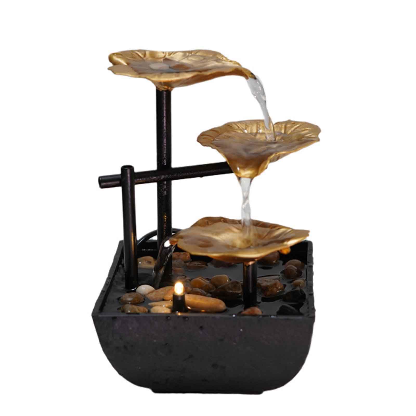 Desktop fountain, 3-Tier Indoor Relaxation Fountains Waterfall,Lotus Leaf Fountain Mini for Home Decor