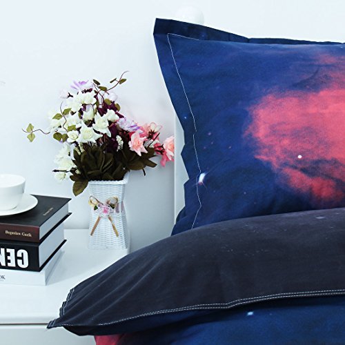 Uxcell 4-Piece Galaxies Duvet Cover Sets - 3D Printed Space Themed - 100% Polyester- All-Season Reversible Design - Includes 1 Duvet Cover, 1 Flat Sheet, 2 Pillow Shams Fuchsia Twin #TOP1