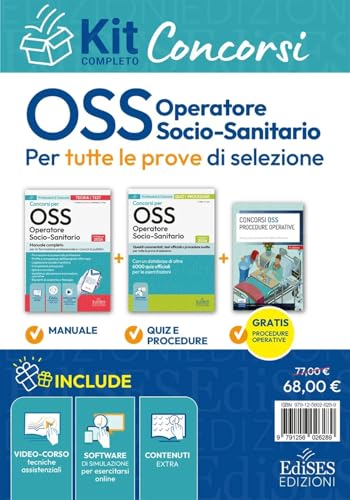 Kit completo concorsi OSS operatore socio-sanitari. Con contenuti extra. Con guida tascabile. Con software di simulazione. Con video-corso