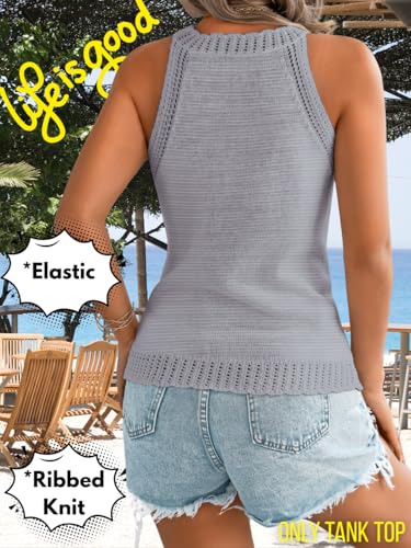 Image of ChiaoLezhee Women's Summer Knit Tank Tops, Racerback High Neck Lightweight Sweater Vest, Dressy Casual Outfits