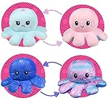 2 Piezas Octopus Reversible Peluches, TIK Tok Pulpo Doble Cara Flip Lindo Muñeca Niños Familiares Amigos Pequeño (Rosa/Azul + Colorido Rosa/Colorido Azul)