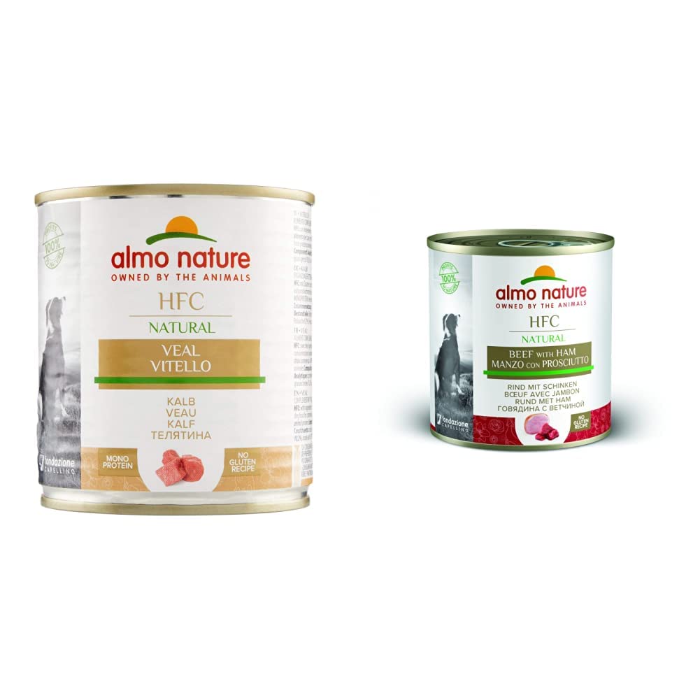 almo nature HFC Natural - Vitello - Umido Cane 100% Naturale - 12x290 g lattina & HFC Cuisine - Manzo con Prosciutto - umido cane 100% naturale - 12x290 g lattina