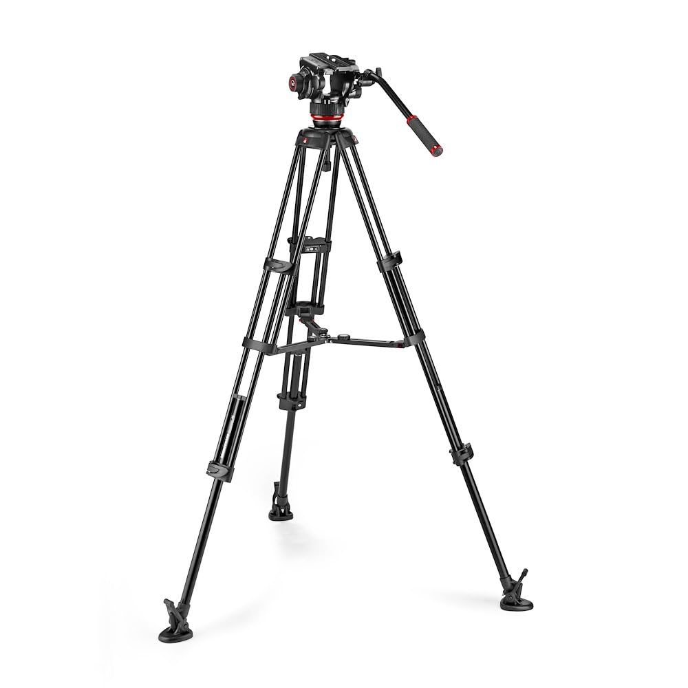 Manfrotto Kit Treppiede con Testa Video Fluida Manfrotto 504X e Treppiede Doppio Tubo in Alluminio, con Stabilizzatore Centrale, per Reflex, Mirrorless,Camcoder, con Sacca per Trasporto, Portata 12 kg