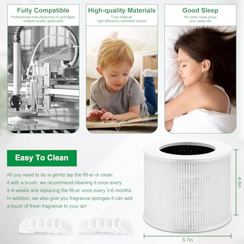 Laukowind 6 Pack Core Mini Filter Compatible With LEVOIT, 3 In 1 Air Filter With Activated Carbon True Replacement Filter - High Efficiency Filt-er (6 Filt-er and12 Fragrance Sponge)