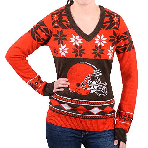 FOCO NFL Cleveland Browns Womens Big Logo V-Neck Sweater Small