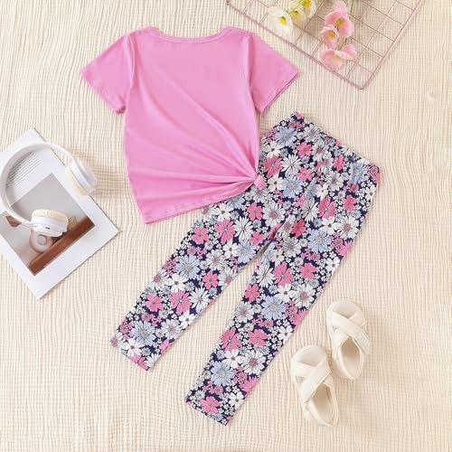 Image of 4-7T Kids Toddler Girls Print Outfits Short sleeved Flower Printed Top+Flower Print Pants Set