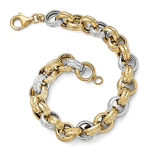Black Bow Jewelry 14k Two Tone Gold, Italian 10mm Fancy Rolo Link Chain Bracelet, 8 Inch 51OWviRtVzL