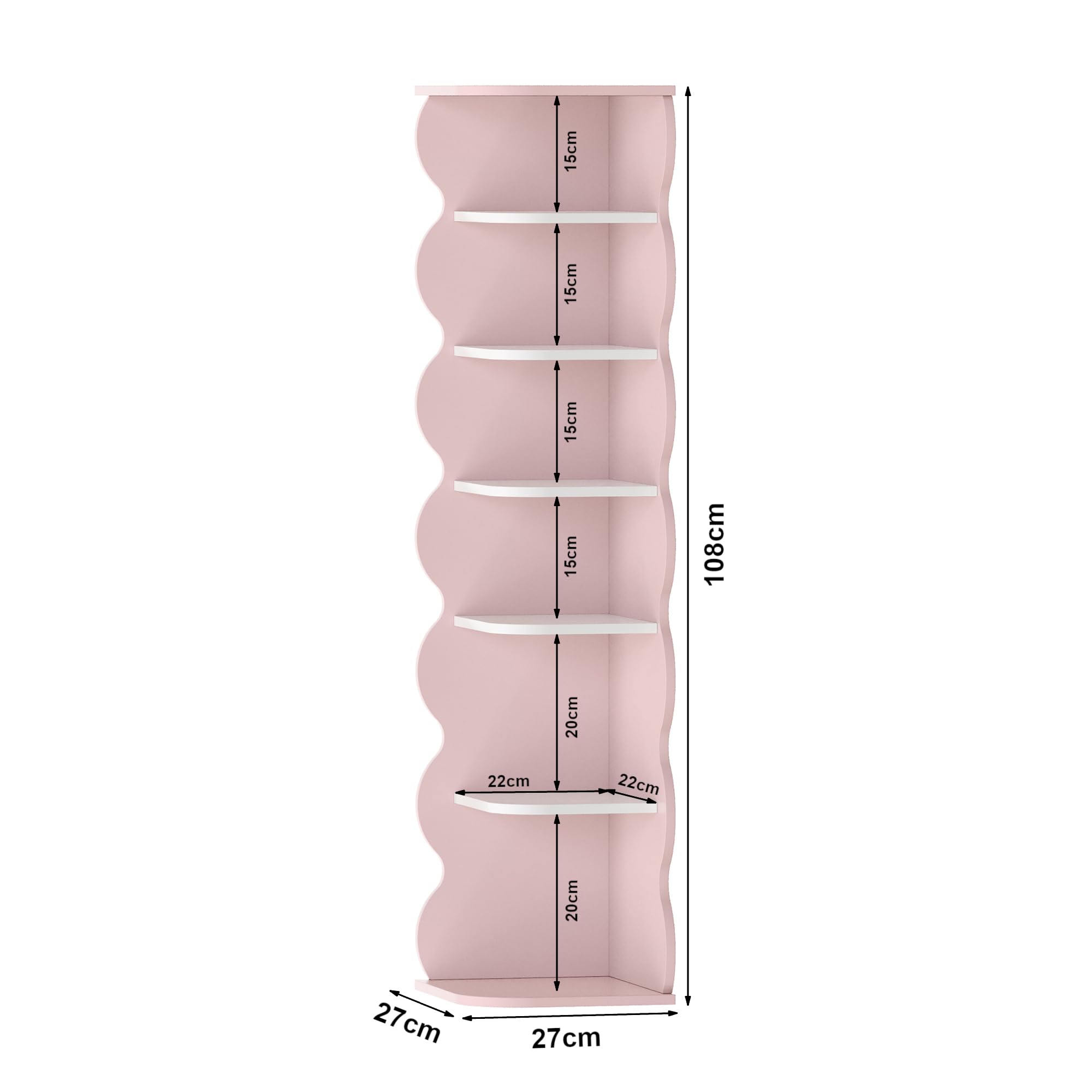 [en.casa] Scaffale Angolare per Cameretta Libreria con 5 Ripiani Scomparti Aperti Portaoggetti per Scarpe Libri Giocattoli a Misure di Bimbi 108 x 27 x 27 cm - Rosa/Bianco