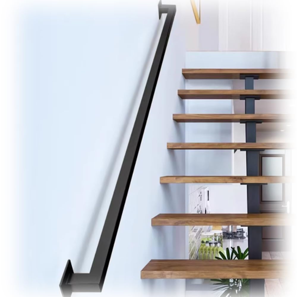 MACAGGTNTU Metal Handrail 3ft 6ft 12ft Square Stair Railing Non-Slip Banister Hand Rail Grab Bar Wall Mount Stair Handrail Support Rod(Black,25CM/0.8ft)