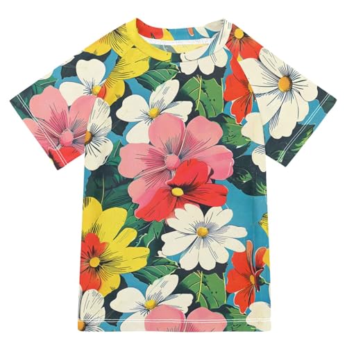 ALAZA Kids Rash Guard Girls Toddler Swim Shirts Short Sleeve Retro Floral UPF 50+ 3T