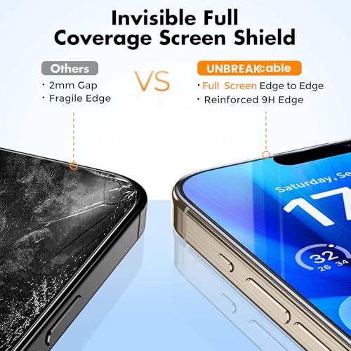 UNBREAKcable 3-Pack Glass for iPhone 15 Pro Screen Protector, Double Shatterproof Tempered Glass [Easy Installation Frame] [9H Hardness] [Full Coverage] [HD Clear] for iPhone 15Pro 6.1 inch