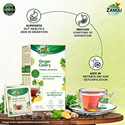 Image of Zandu Ginger Celery Herbal Infusion, a Herbal Tea Enriched with Ayurvedic Ingredients (25 Tea Bags)