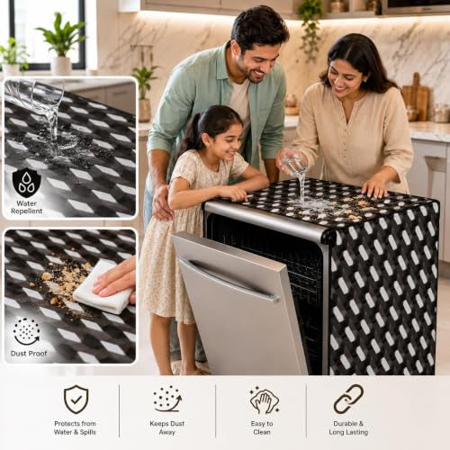 Image of Dishwasher Cover for 12 to 15 Place Setting | Water-Resistant Dustproof Zip Cover | Universal Fit Compatible with Bosch, LG, IFB, Hafele, Faber & More | 63 x 63 x 88 cm | Design 12