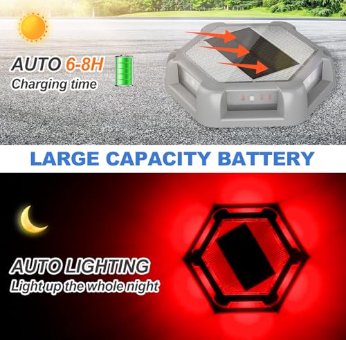 CREPOW Solar Dock Lights Driveway Deck Lights - 12 Packs Waterproof Outdoor LED Aluminum Dock Lighting Warning Step Light for Driveway Sidewalk Garden Pathway Yard (Red) — view 3