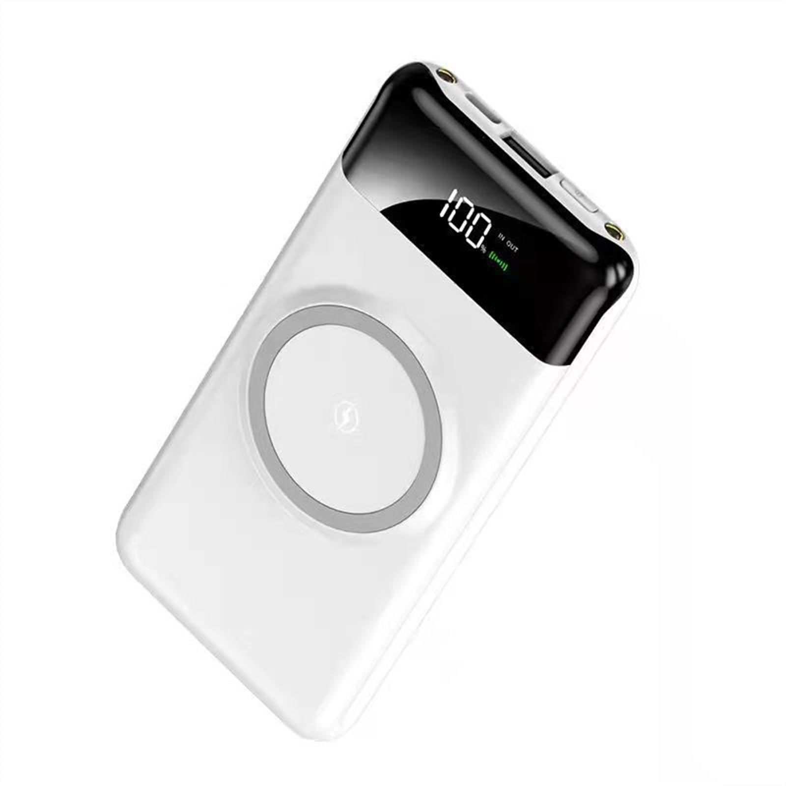Batterie Externe De Charge sans Fil Trois-en-Un, Batterie Externe Intégrée À Quatre Fils, Batterie Externe De Grande Capacité 20000mAh (Size : White-20000mAh)