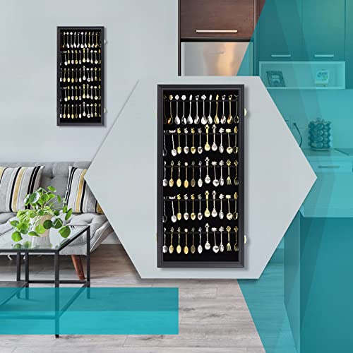 Comsrev 60 Souvenir Tea Spoon Display Case Collection Collector Rack Wall Mount Wooden W/98% Uv Acrylic Door Lockable（Black） #TOP4