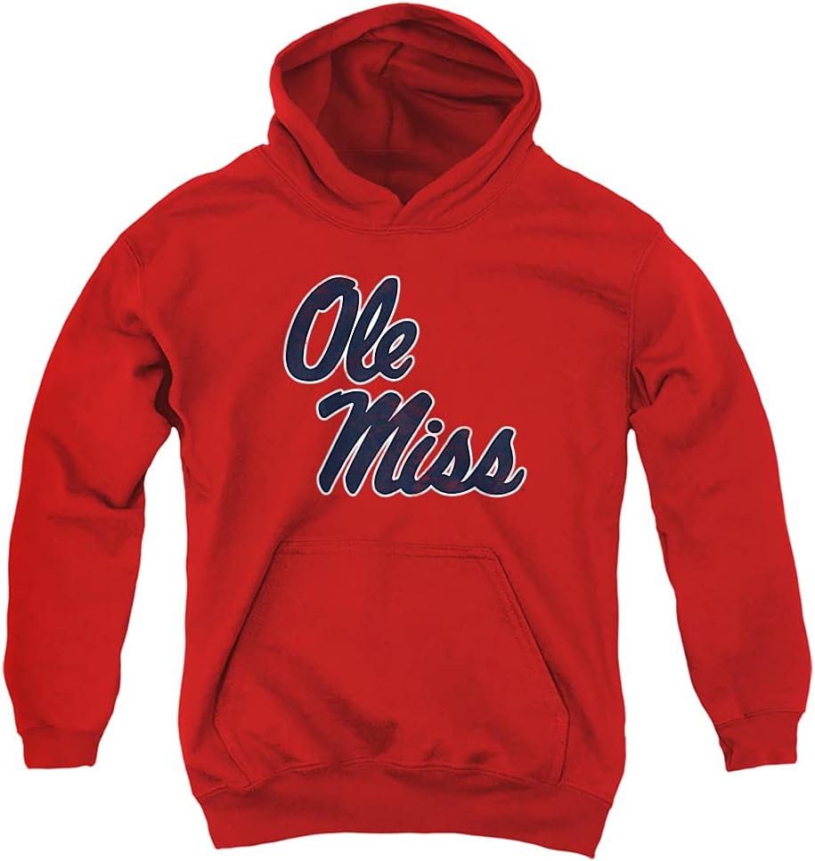University of Mississippi Official Distressed Primary Youth Kids Boy/Girls Pull-Over Hoodie Sweatshirt