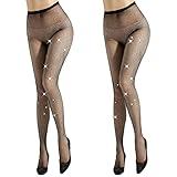 WOOKIT Sexy Strümpfe Strumpfhosen Glitzer Netzstrumpfhosen, Perfekt Beine Mesh Hohe Taille Strass Fischernetz Strumpfhosen mit Diamanten Strümpfe Strumpfhosen-Schwarz-2 Paar