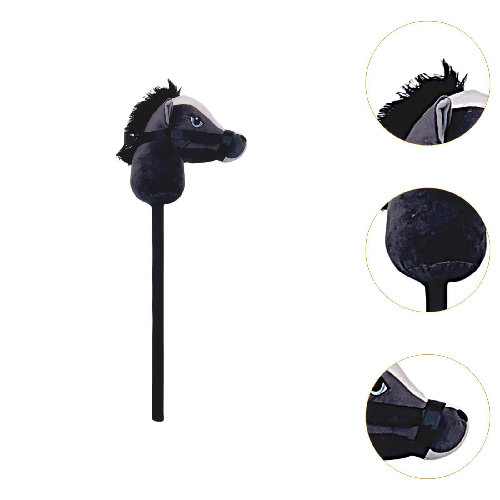Hobby Horse Steckenpferd Kinder Plüsch Reitspielzeug Tierkopf Stabspielzeug mit Griff Aus Weichem Pp Baumwollstoff für Bühnenstücke Und Freizeit Drinn, Schwarz