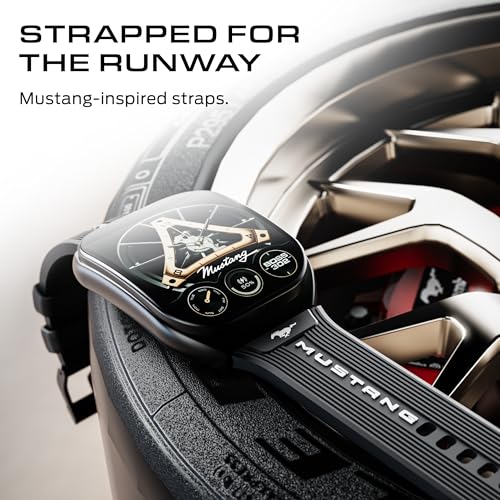 Image of GOBOULT Mustang Muscle Smart Watch 2.01'' 3D Curved Display, Convertible Strap, Premium Metallic Crown, BT Calling, 600 Nits Brightness, AI Assistant, IP68 (Extra Starp, Black Fury)